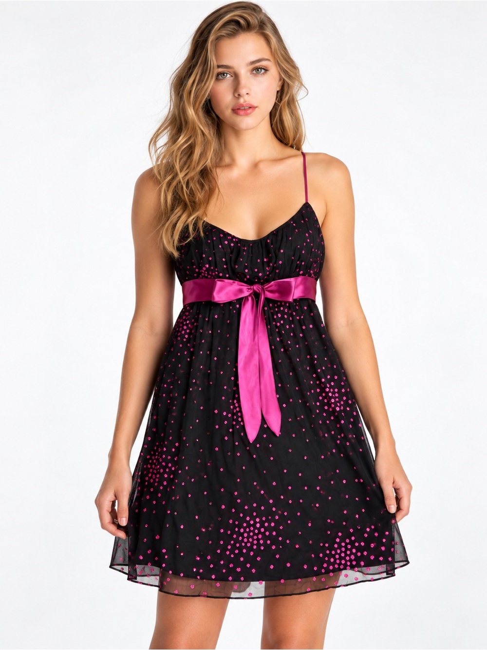 George Black Pink Glitter Y2K Party Mini Dress S